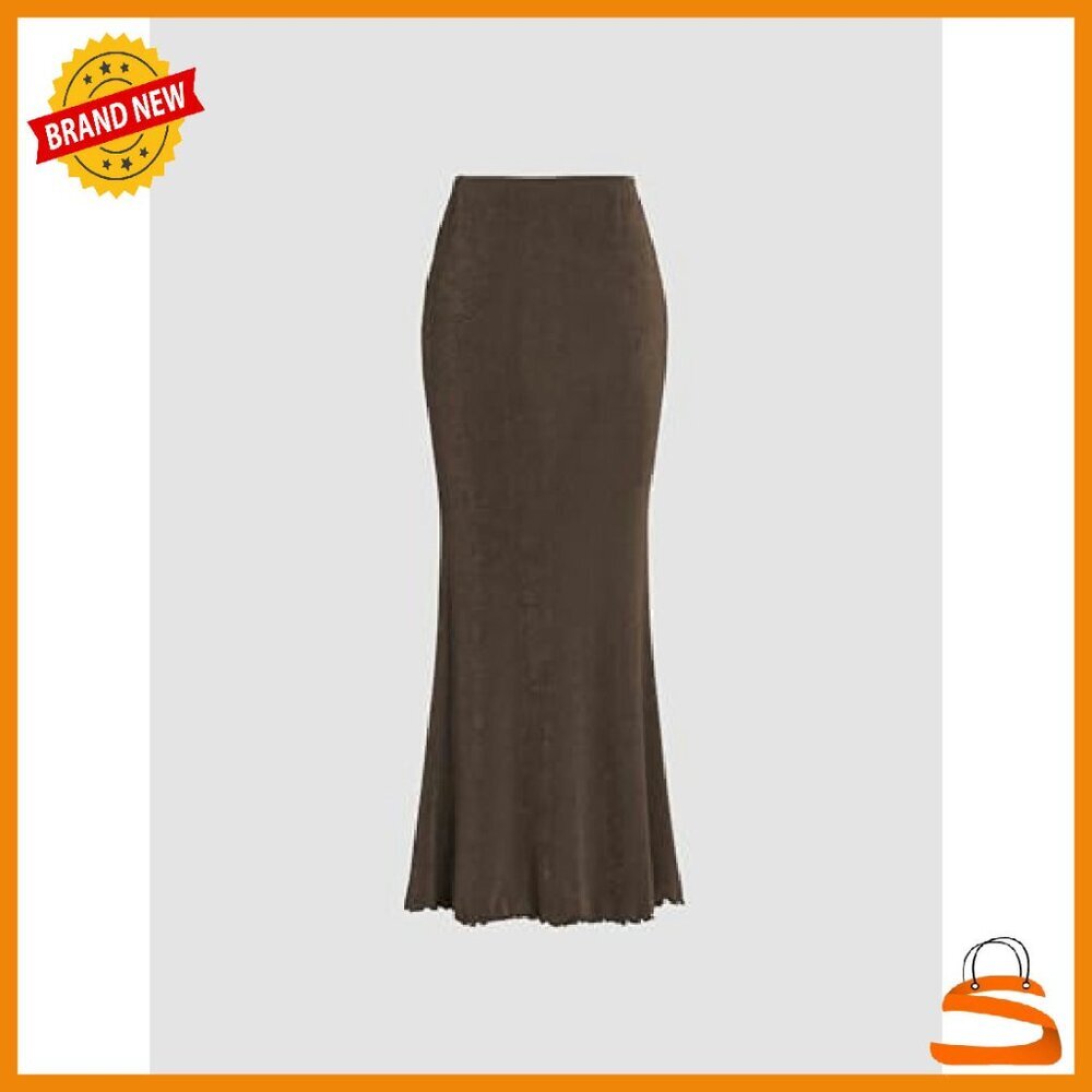 High Waist Mermaid Maxi Skirt Bodycon Stretchy Long Lettuce Hem - Picture 6 of 7